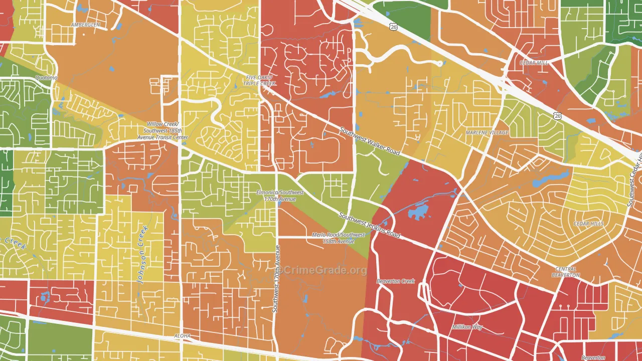 Five Oaks, Beaverton, OR Map of Robbery Rates