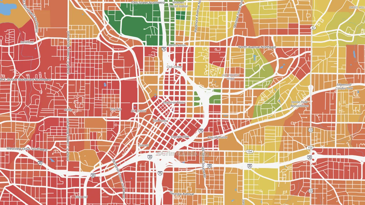 Five Points, Atlanta, GA Map of Robbery Rates