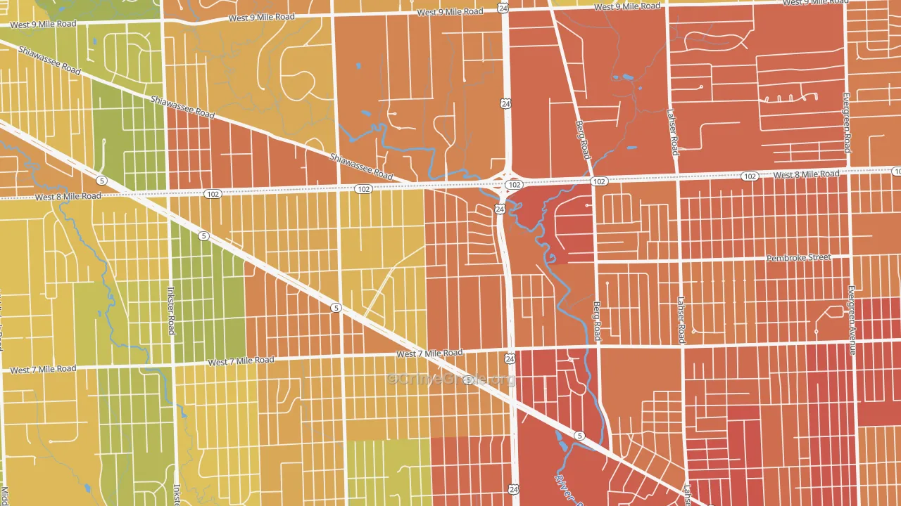 Five Points, Detroit, MI Map of Robbery Rates