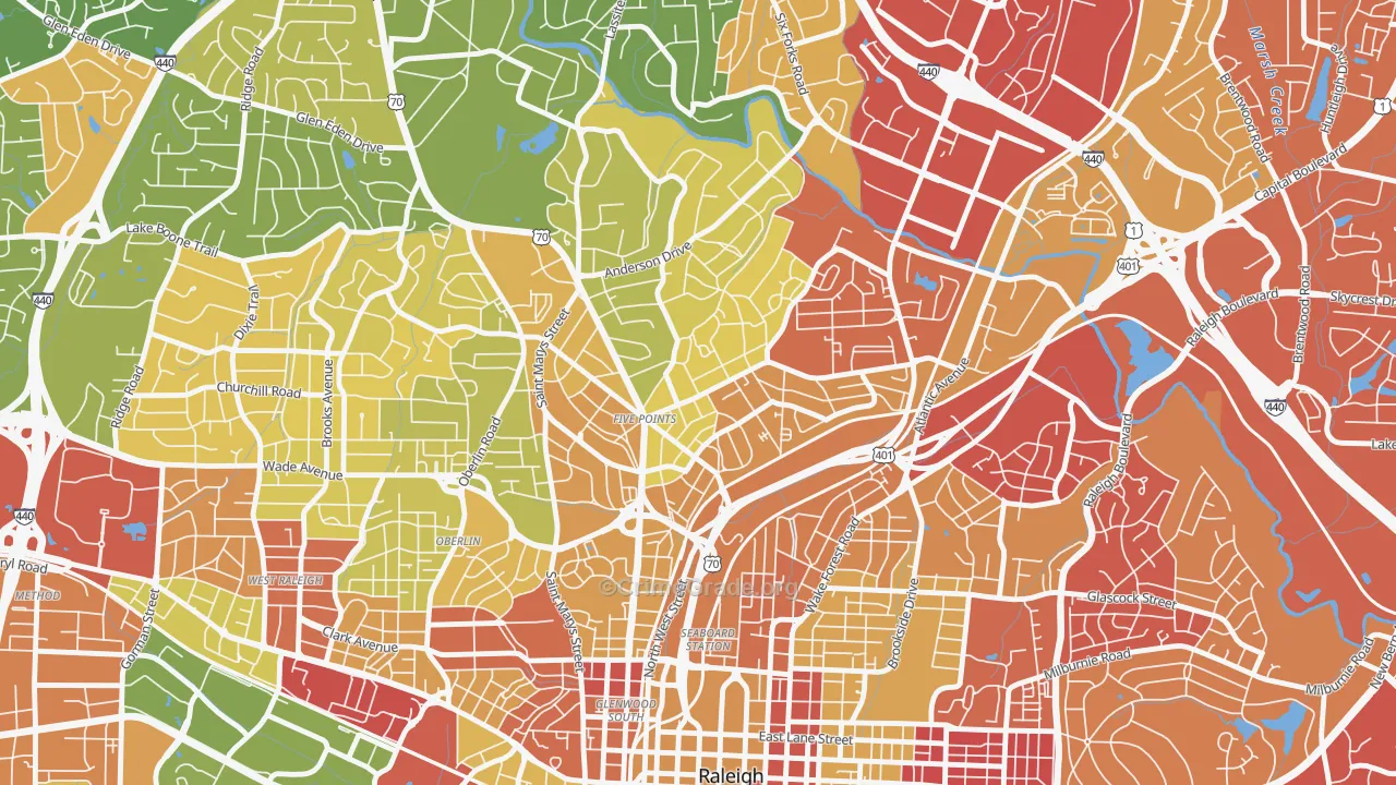 Five Points, Raleigh, NC Map of Robbery Rates