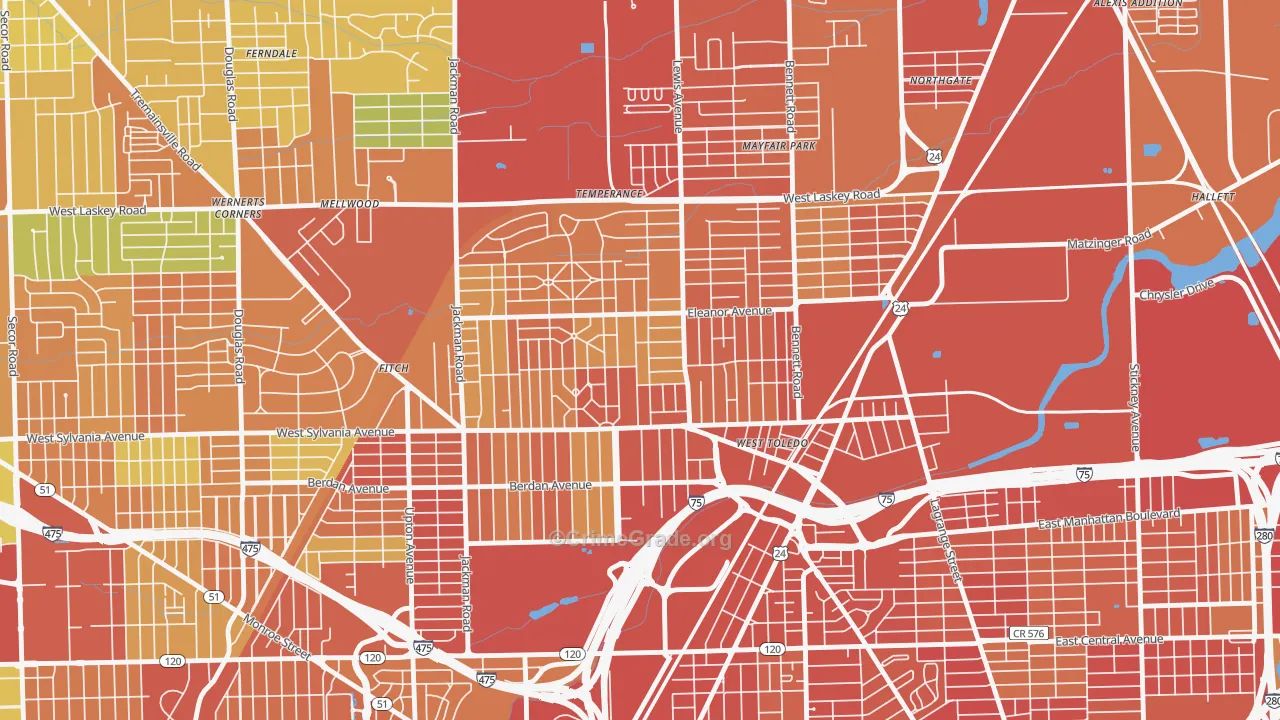 Five Points, Toledo, OH Map of Robbery Rates