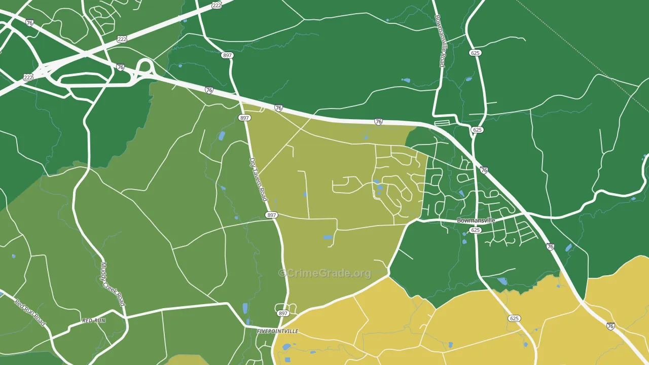 Fivepointville, PA Map of Robbery Rates