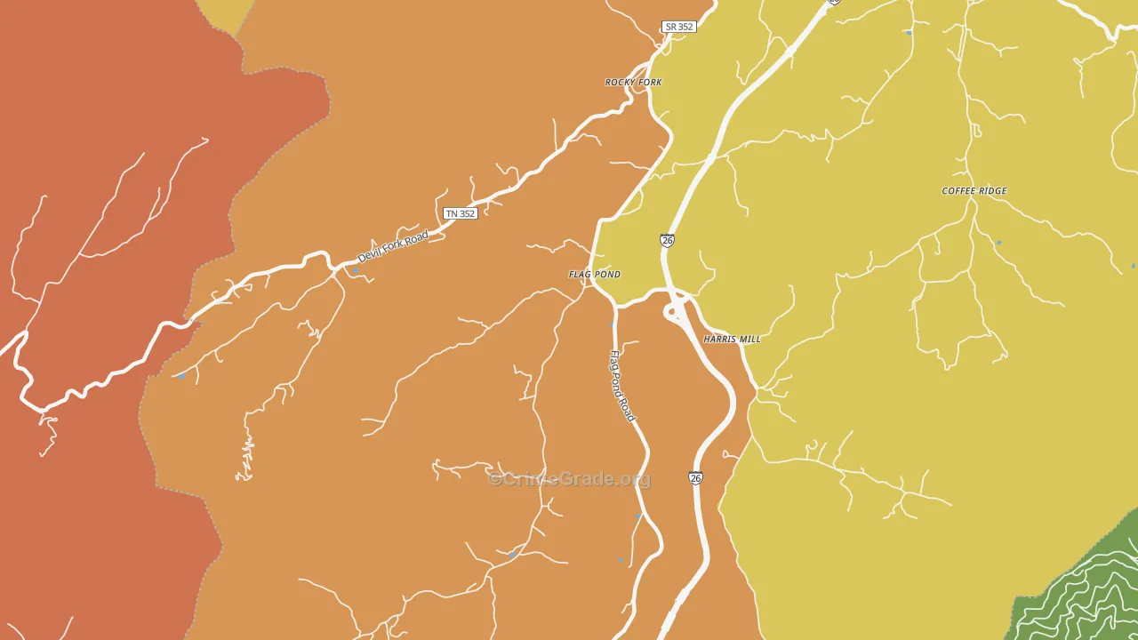 Flag Pond, TN Map of Robbery Rates