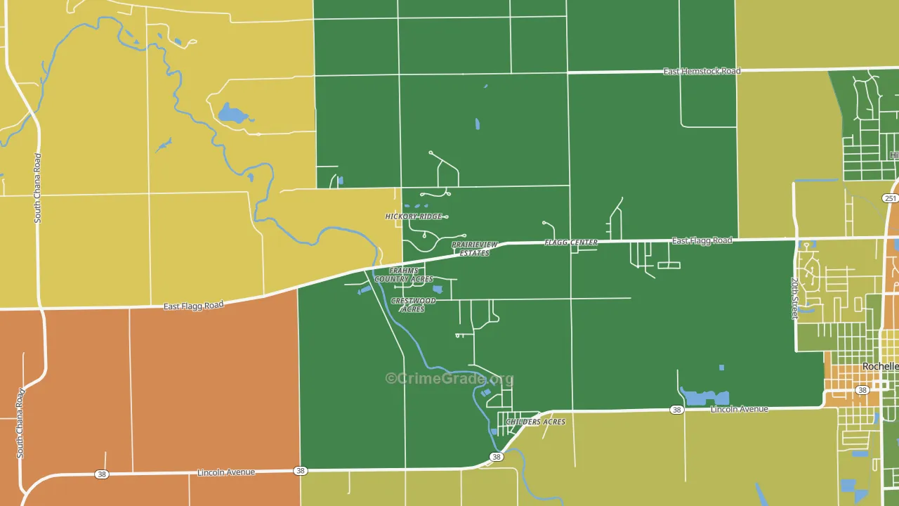 Flagg Center, IL Map of Robbery Rates