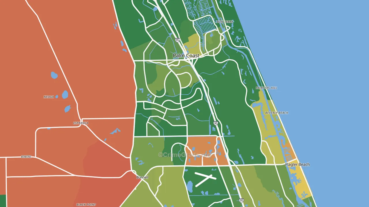 Flagler County, FL Map of Robbery Rates