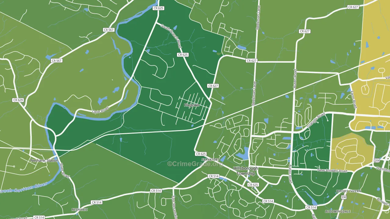 Flagtown, NJ Map of Robbery Rates