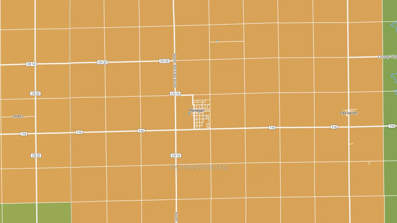 Flanagan, IL Map of Robbery Rates