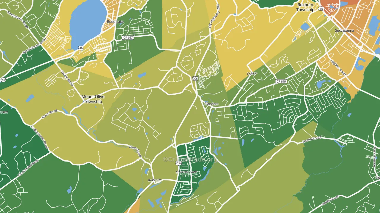 Flanders, NJ Map of Robbery Rates