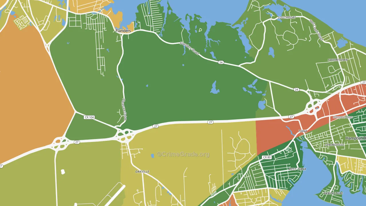 Flanders, NY Map of Robbery Rates