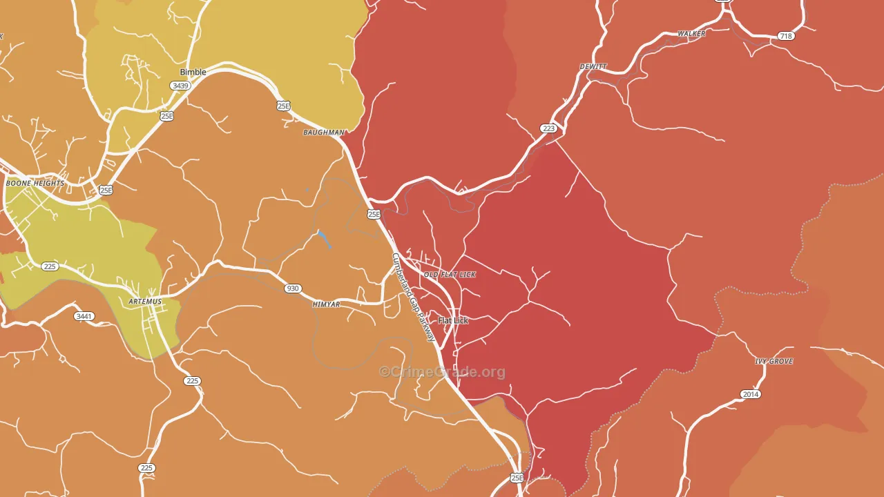 Flat Lick, KY Map of Robbery Rates