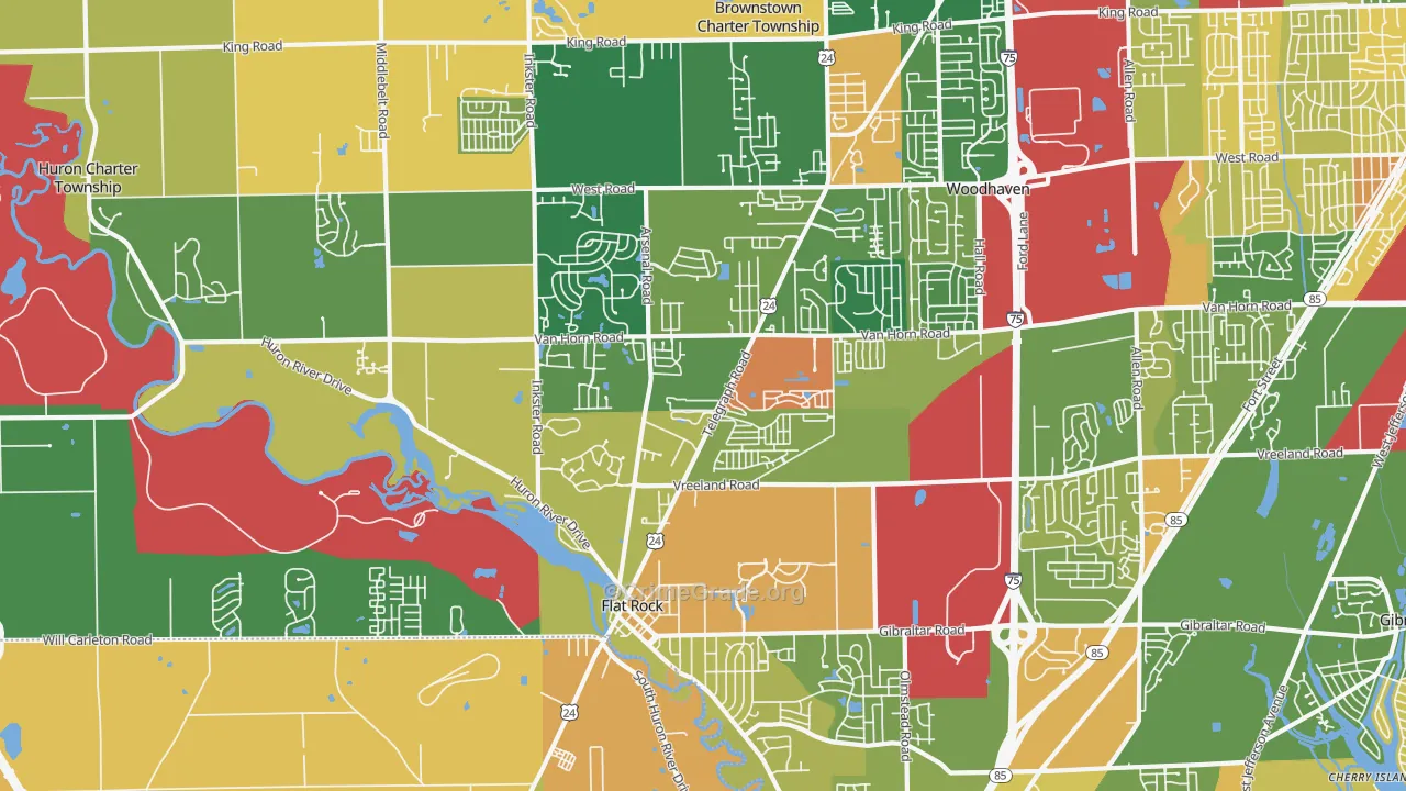 Flat Rock Area, Flat Rock, MI Map of Robbery Rates