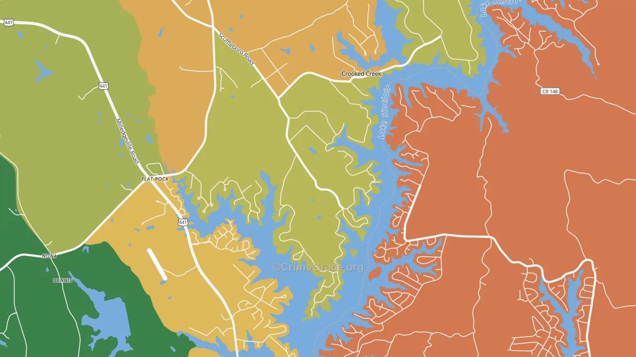 Flat Rock, GA Map of Robbery Rates