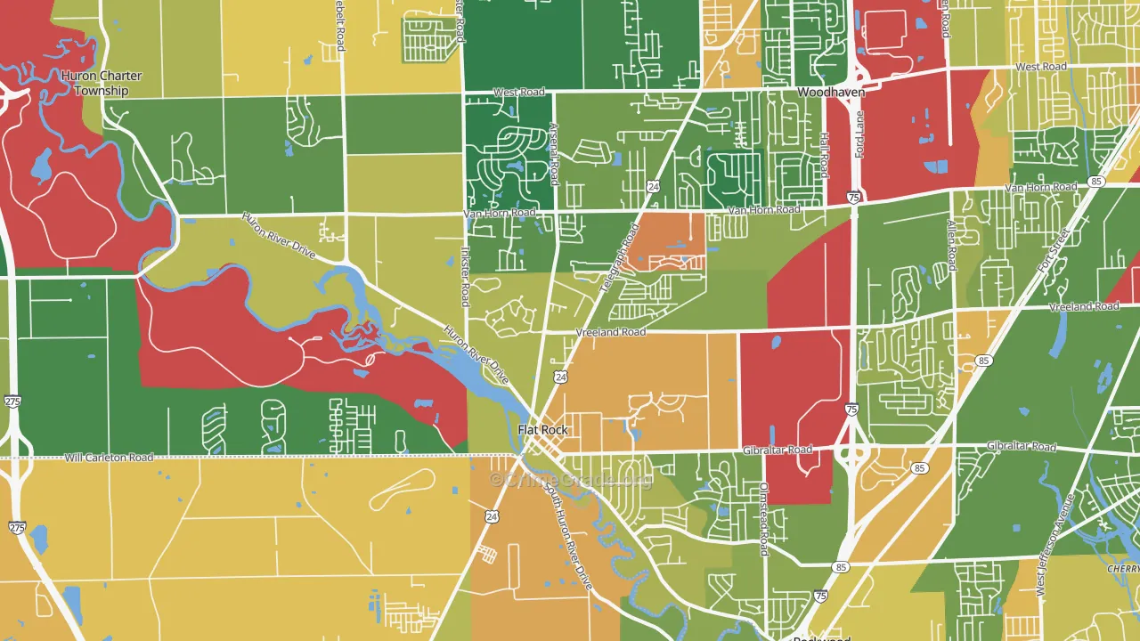 Flat Rock, MI Map of Robbery Rates