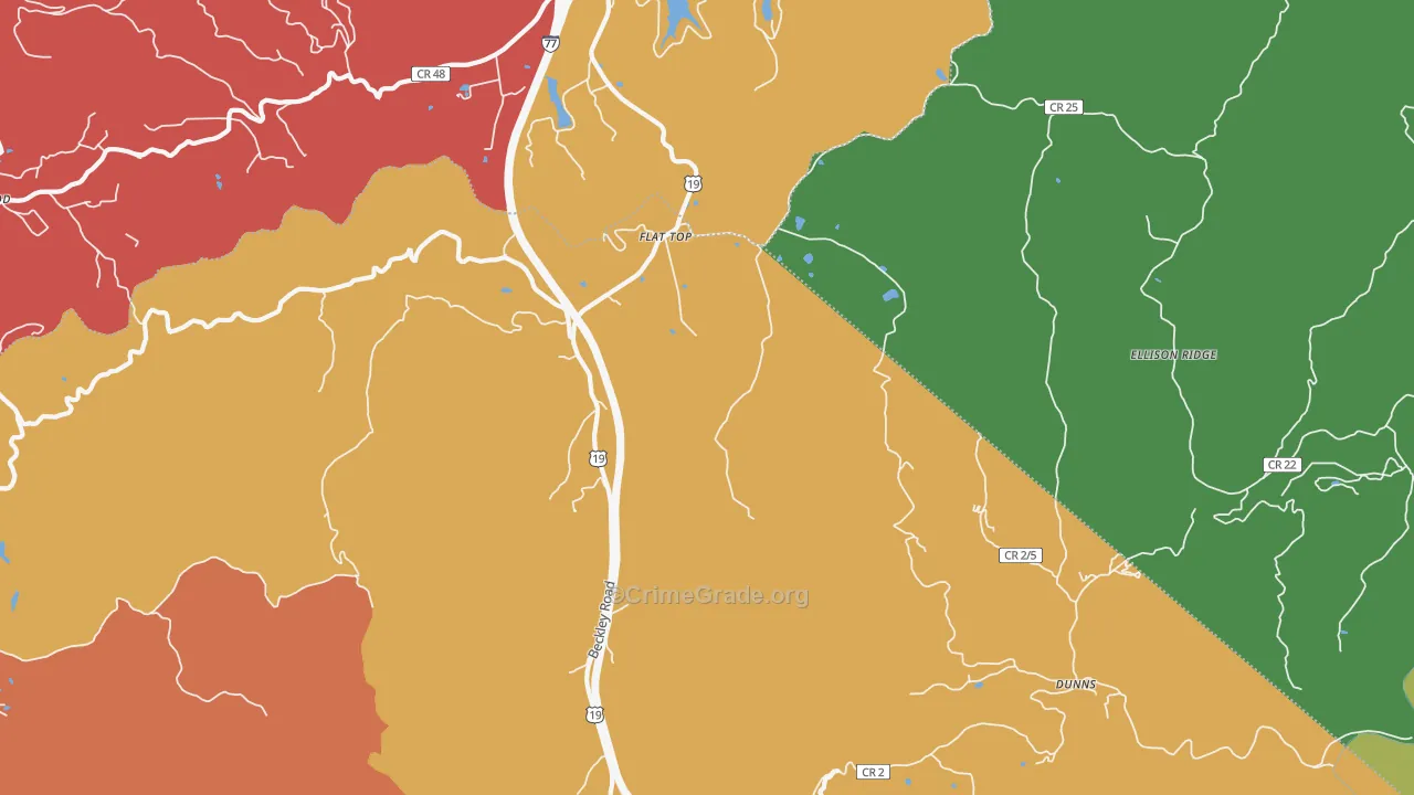 Flat Top, WV Map of Robbery Rates