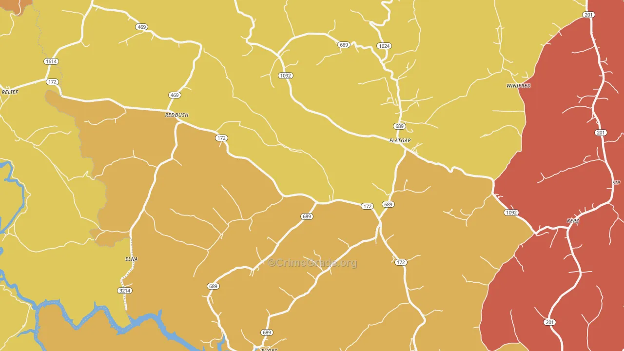 Flatgap, KY Map of Robbery Rates