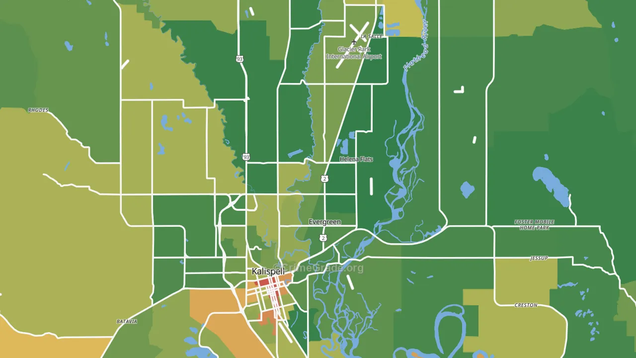 Flathead County, MT Map of Robbery Rates