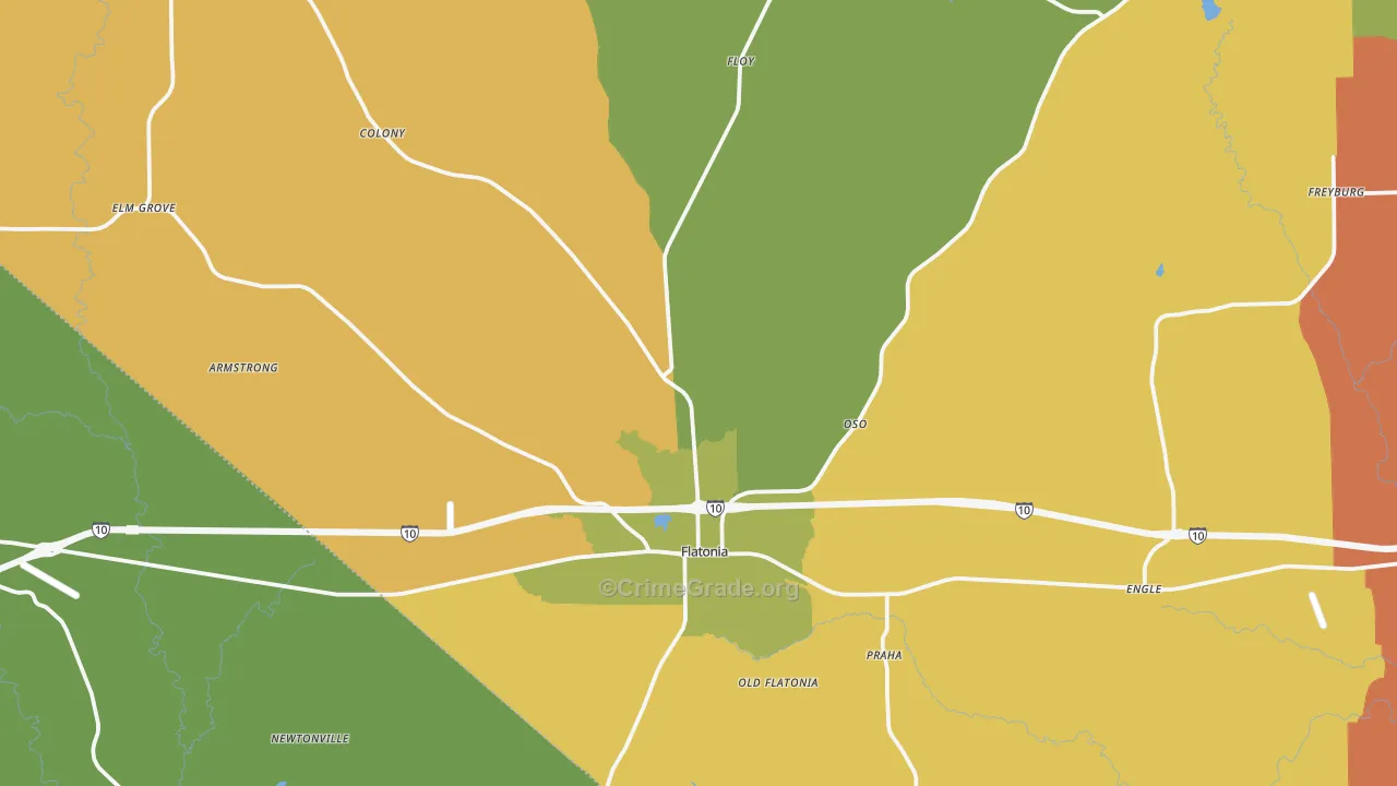 Flatonia, TX Map of Robbery Rates