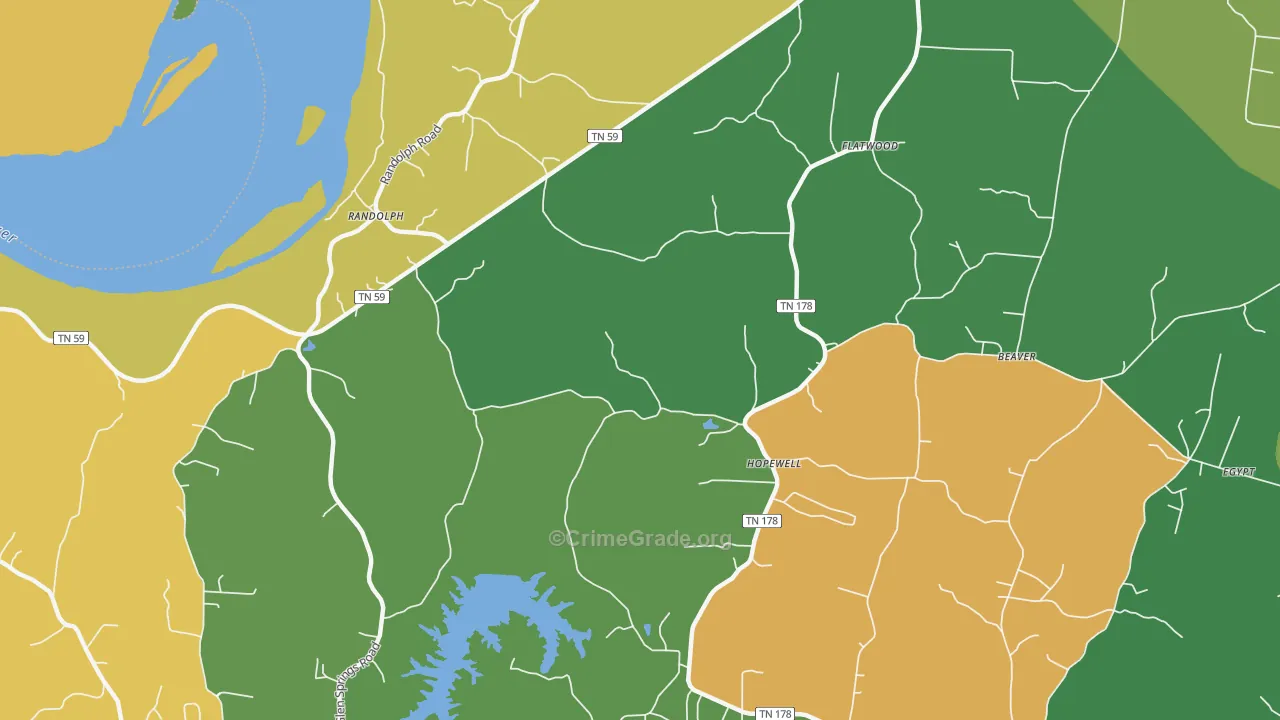 Flatwood, TN Map of Robbery Rates