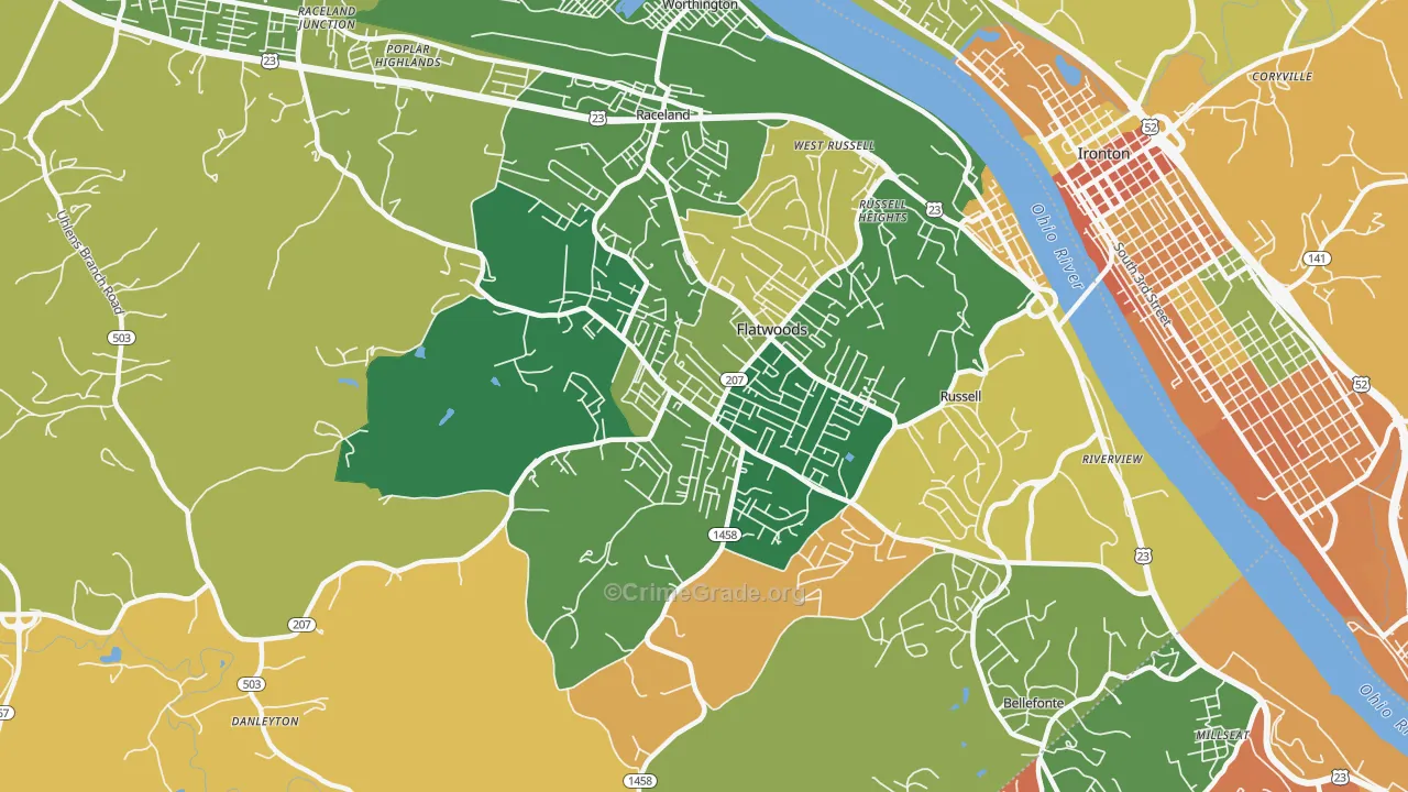 Flatwoods, KY Map of Robbery Rates