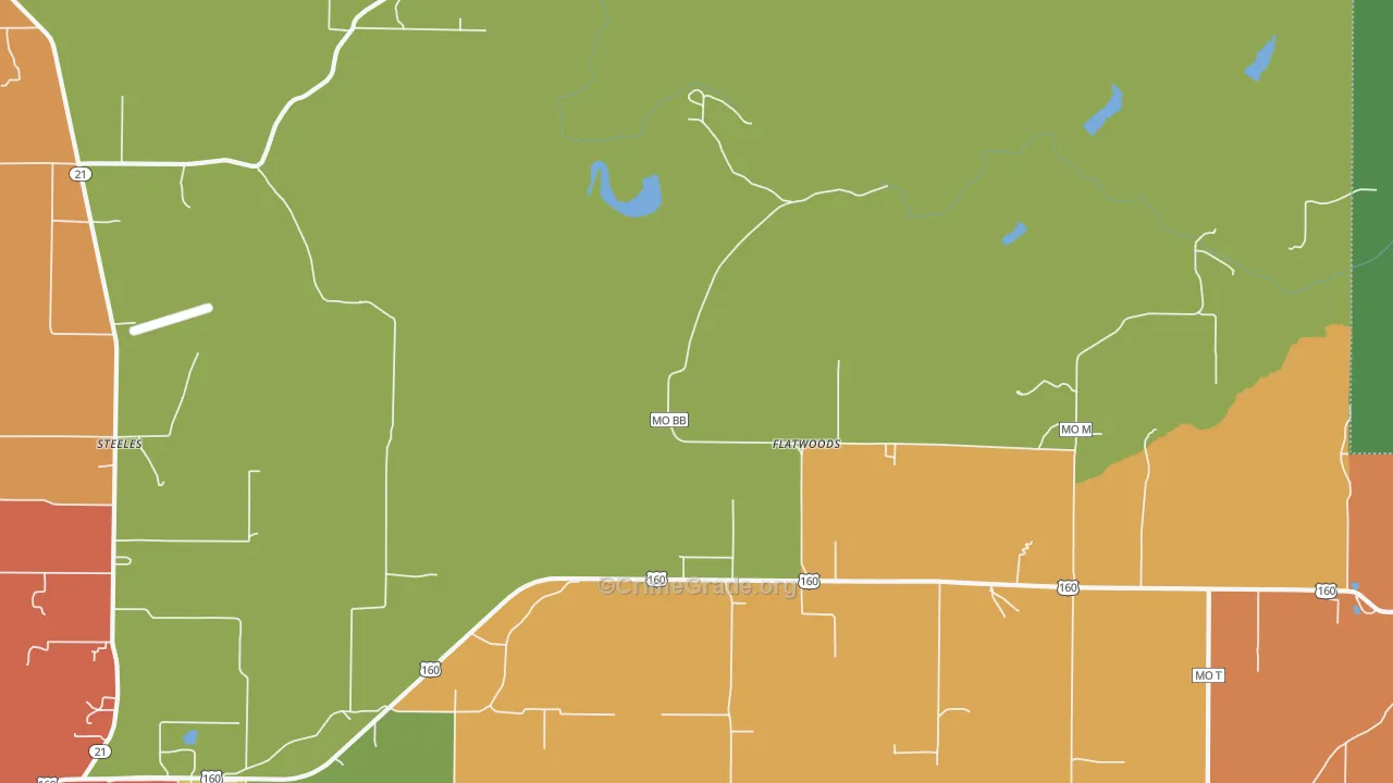 Flatwoods, MO Map of Robbery Rates