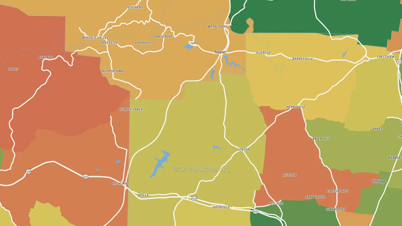 Flatwoods, TN Map of Robbery Rates