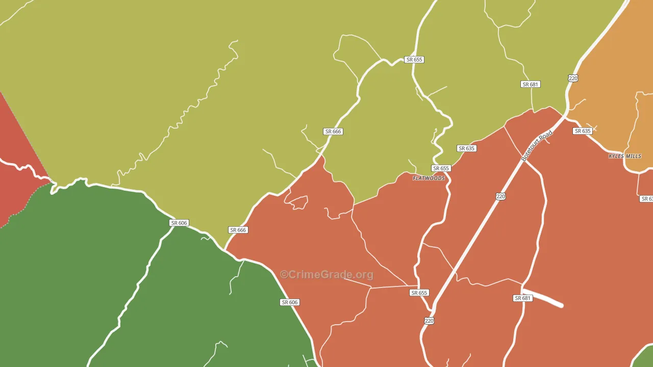Flatwoods, VA Map of Robbery Rates