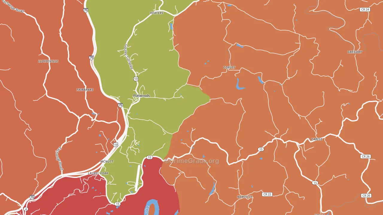 Flatwoods, WV Map of Robbery Rates