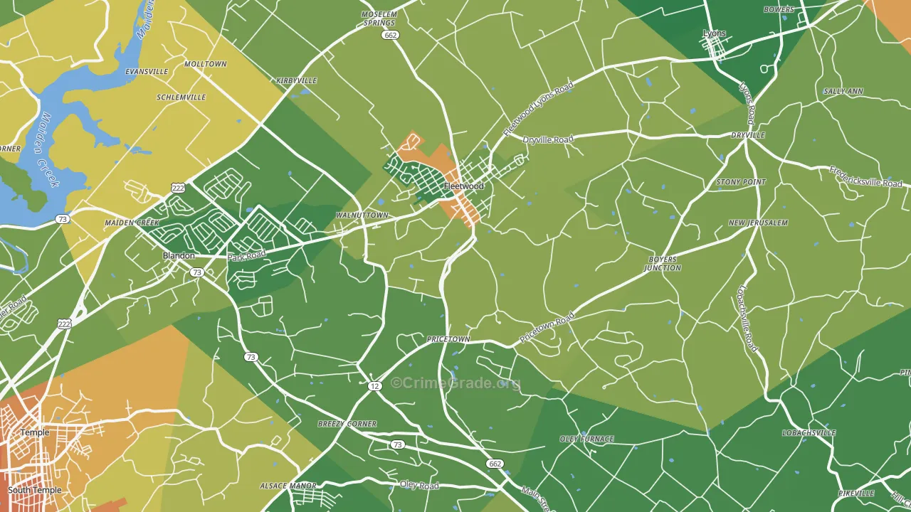 Fleetwood, PA Map of Robbery Rates