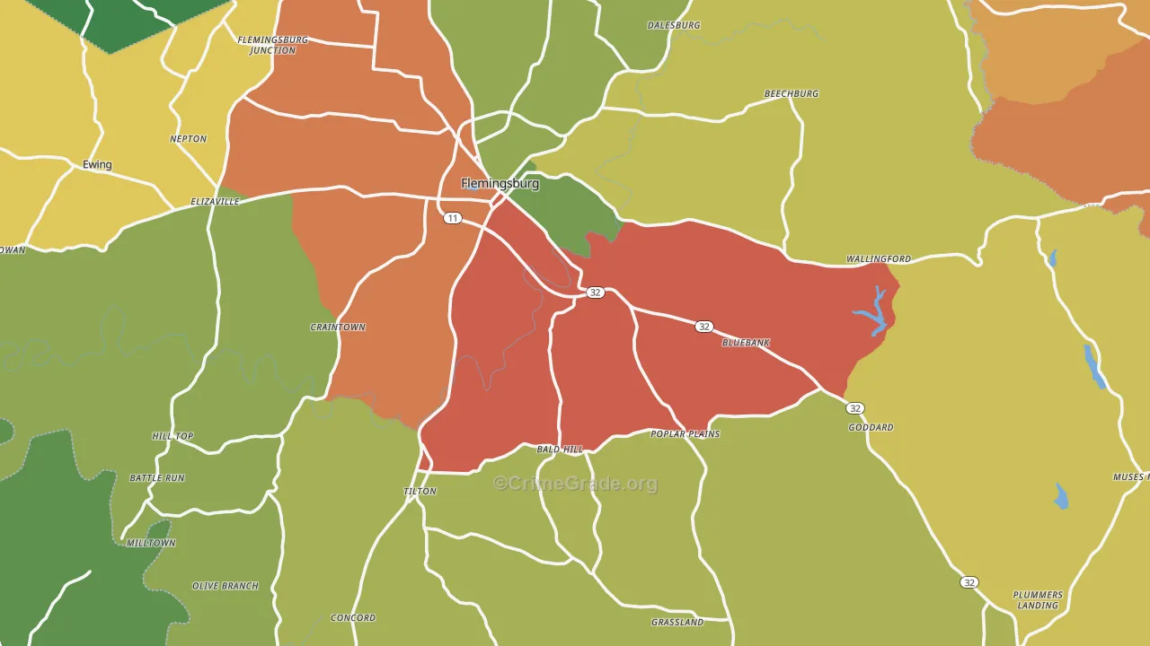 Fleming County, KY Map of Robbery Rates