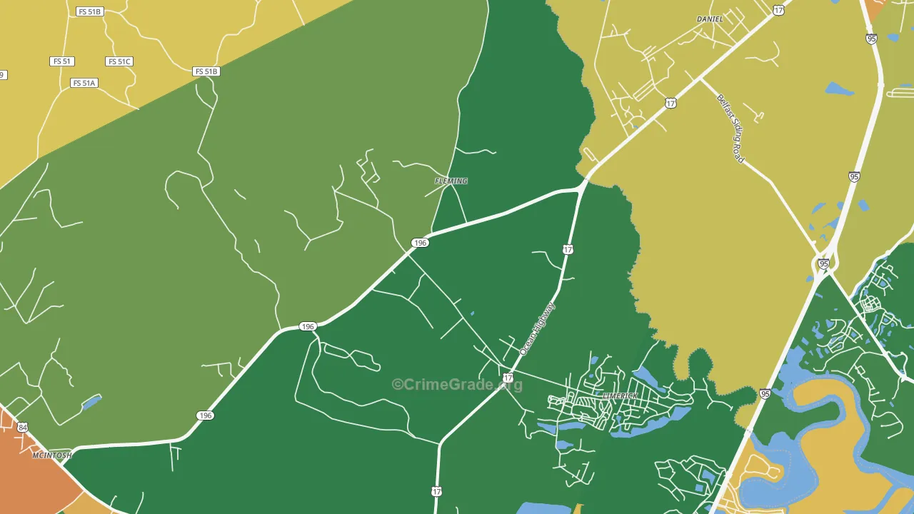 Fleming, GA Map of Robbery Rates