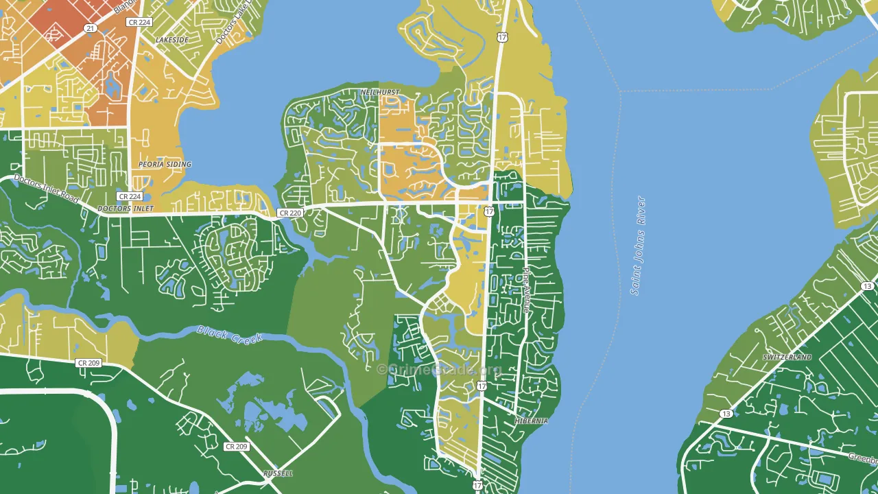 Fleming Island, FL Map of Robbery Rates