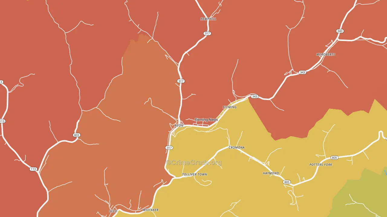 Fleming-Neon, KY Map of Robbery Rates