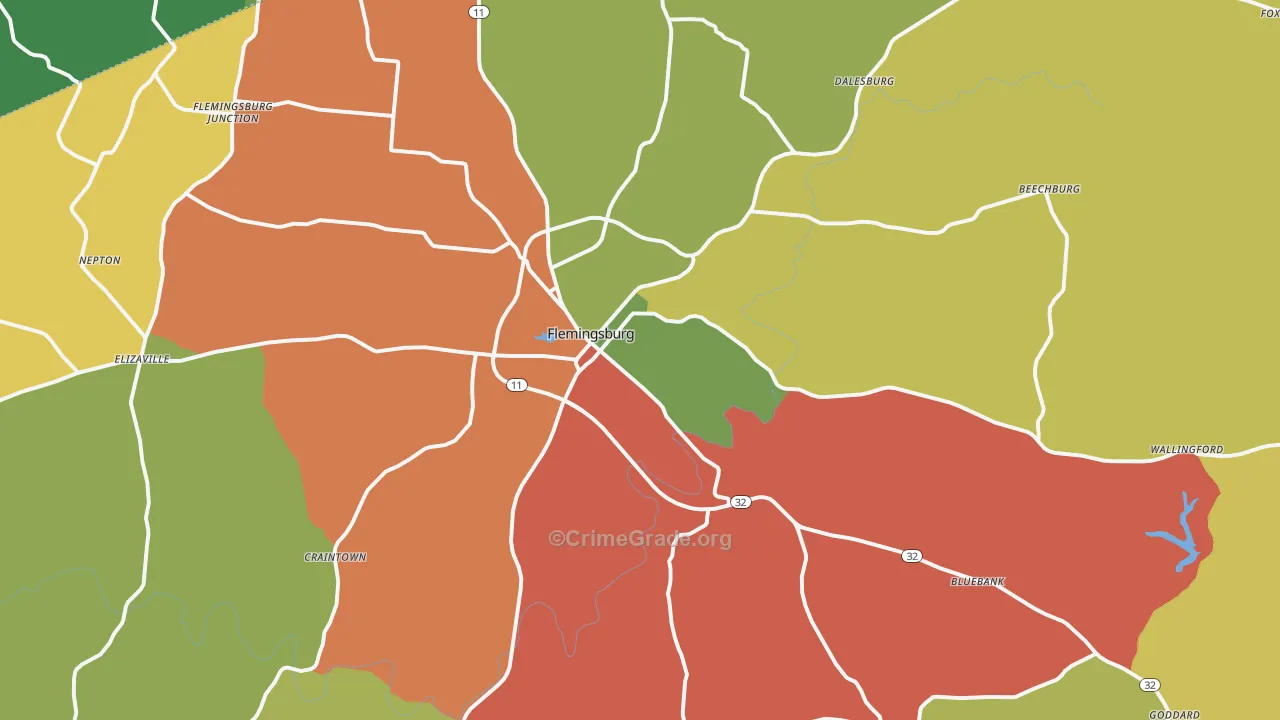 Flemingsburg, KY Map of Robbery Rates