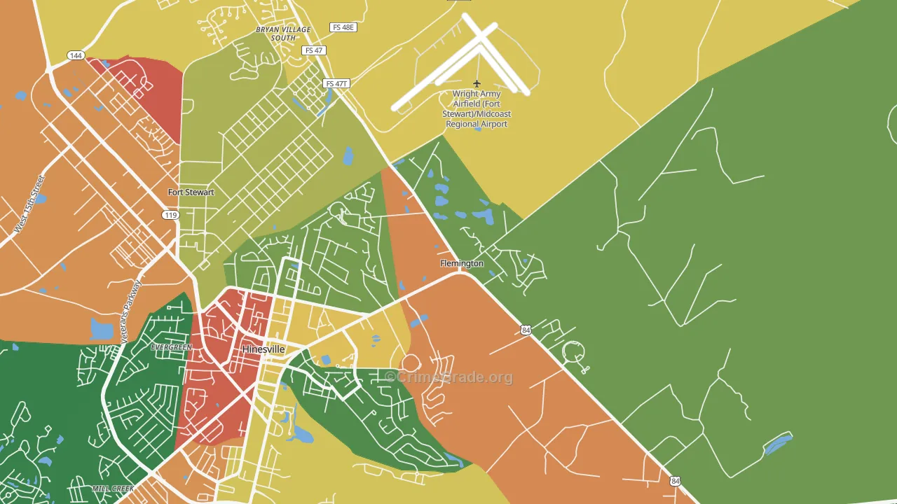 Flemington, GA Map of Robbery Rates