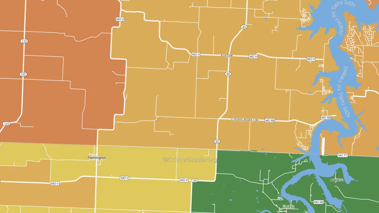 Flemington, MO Map of Robbery Rates
