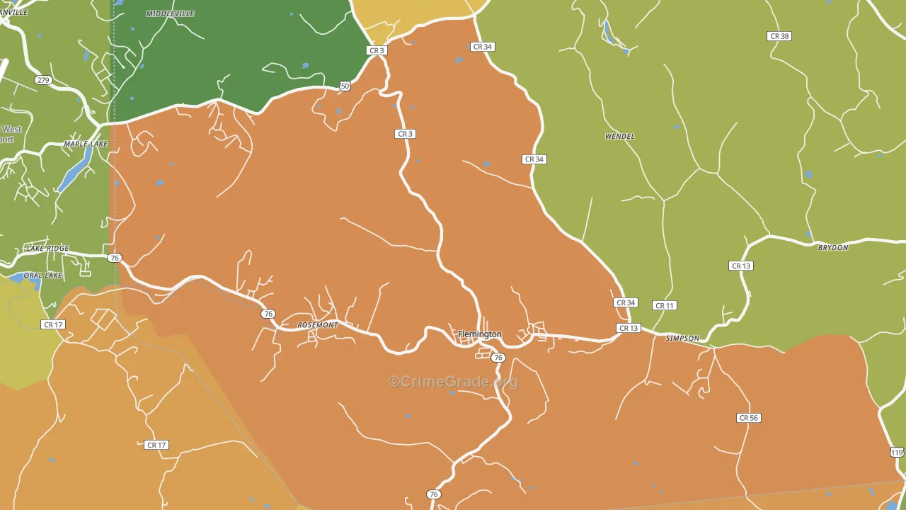 Flemington, WV Map of Robbery Rates