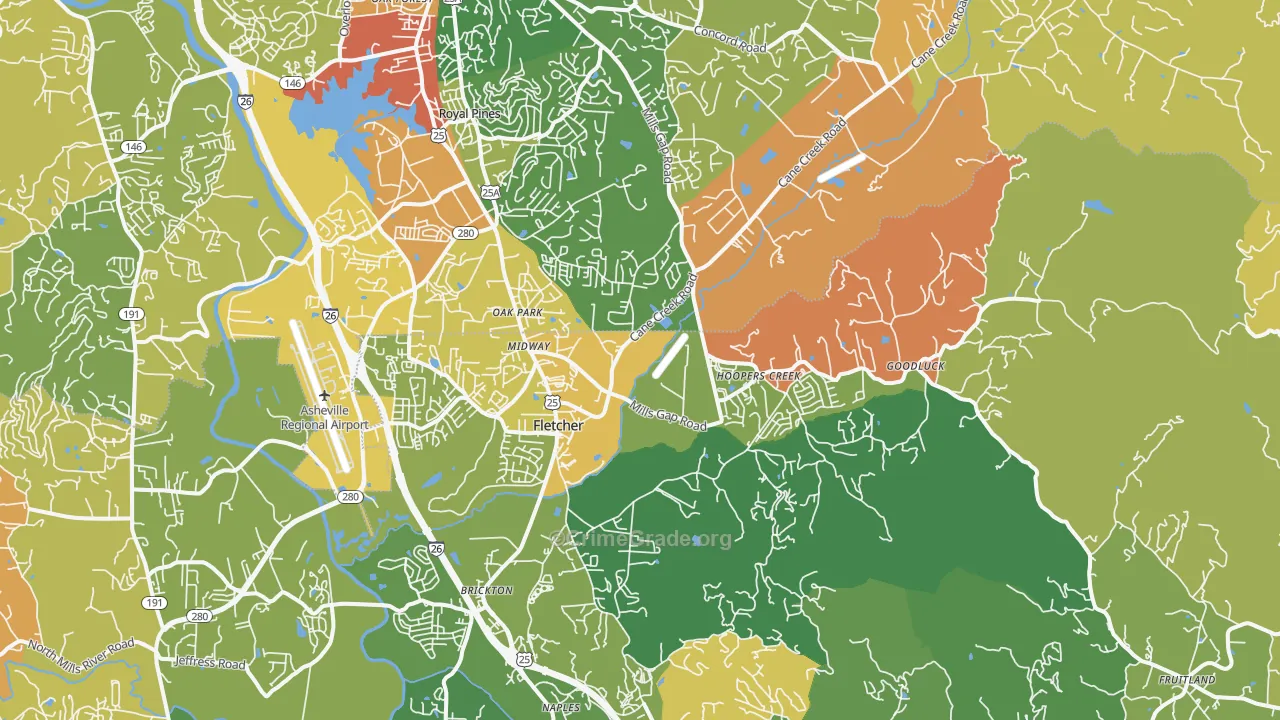 Fletcher, NC Map of Robbery Rates