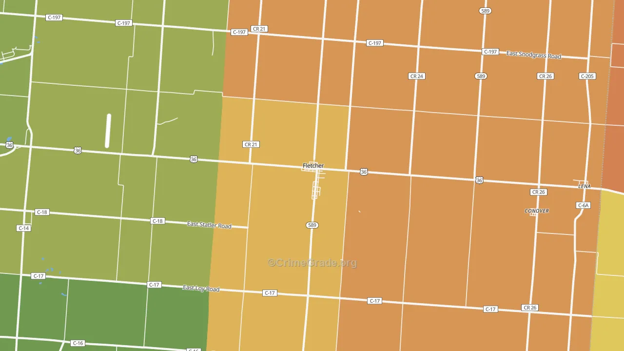 Fletcher, OH Map of Robbery Rates