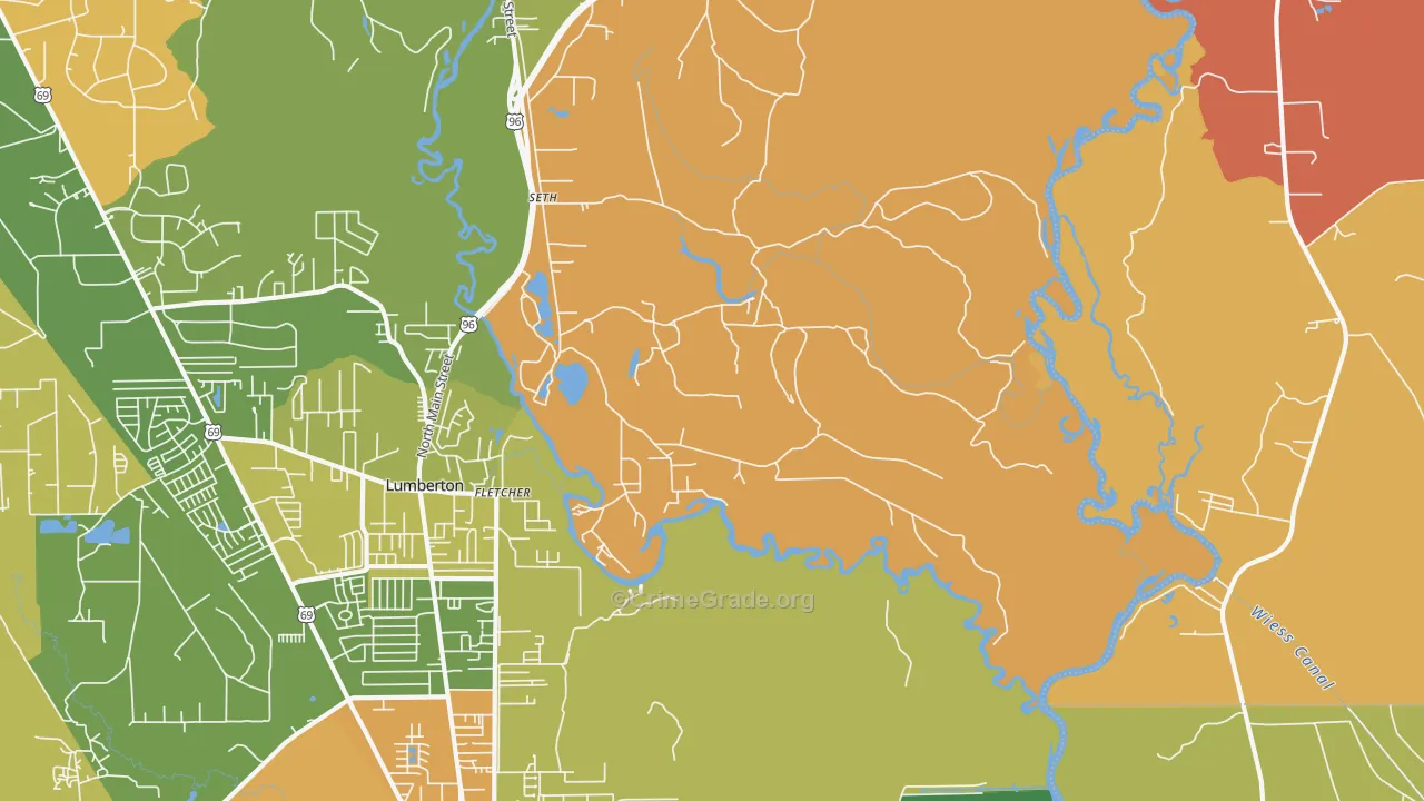 Fletcher, TX Map of Robbery Rates