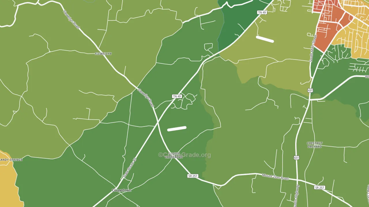 Flewellyn, TN Map of Robbery Rates
