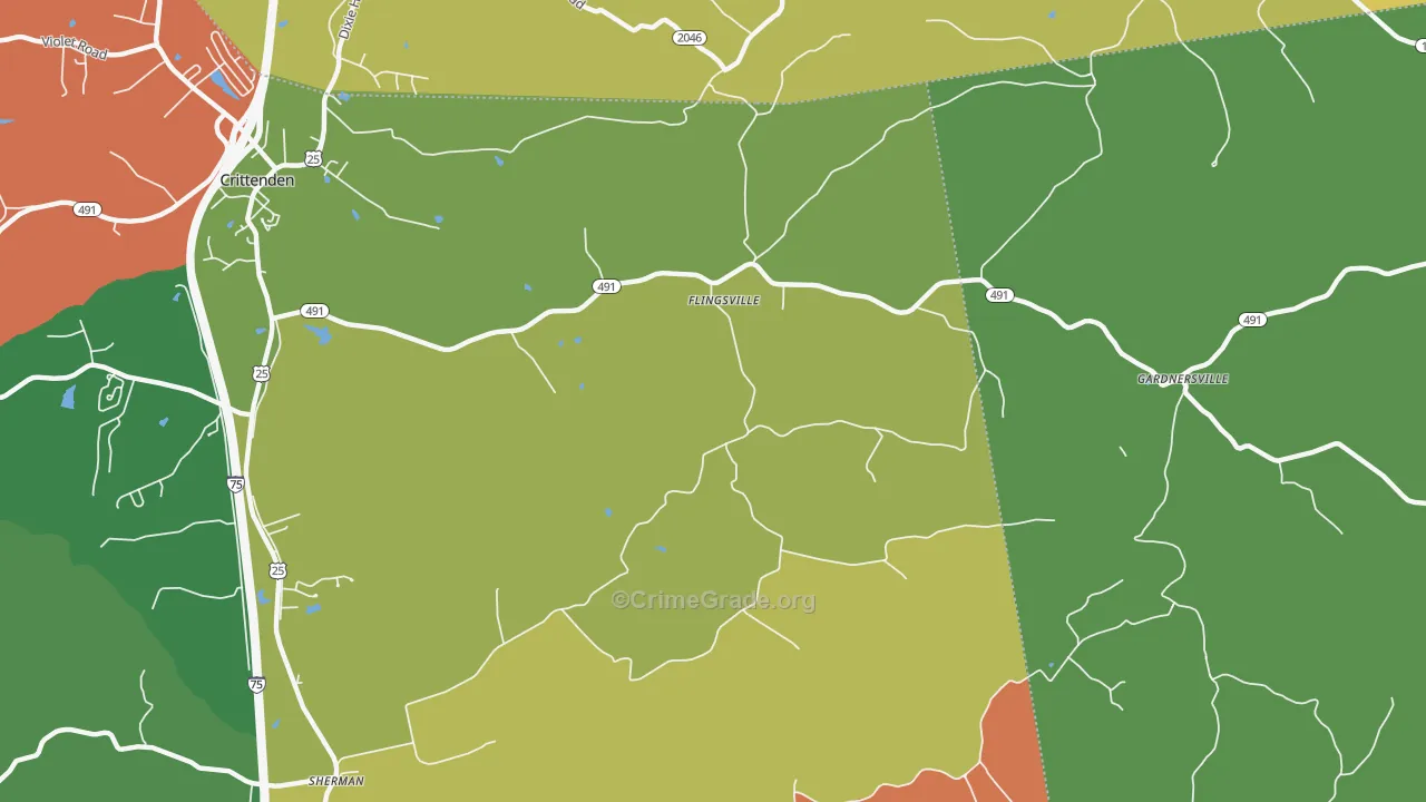 Flingsville, KY Map of Robbery Rates