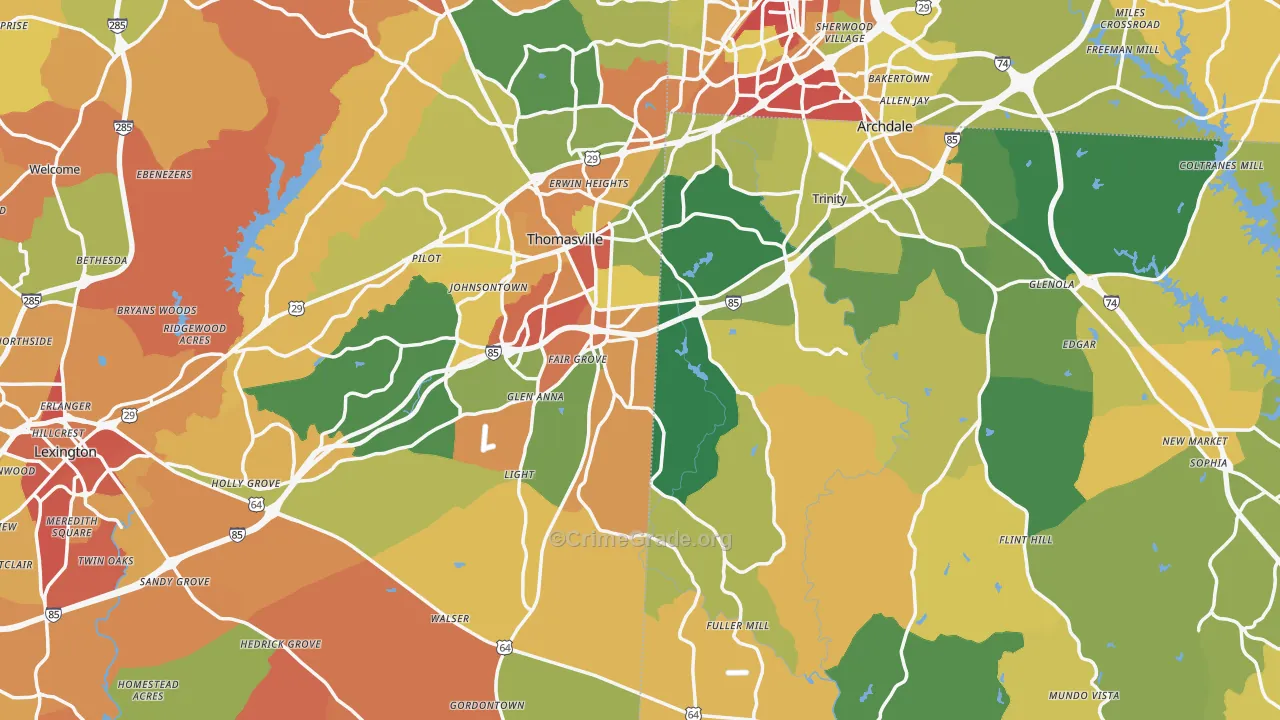 Flint Hill, NC Map of Robbery Rates