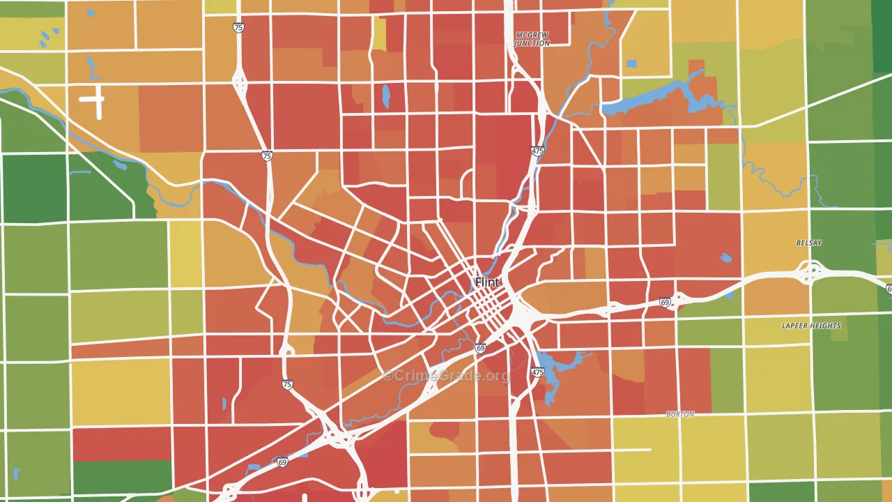 Flint, MI Map of Robbery Rates