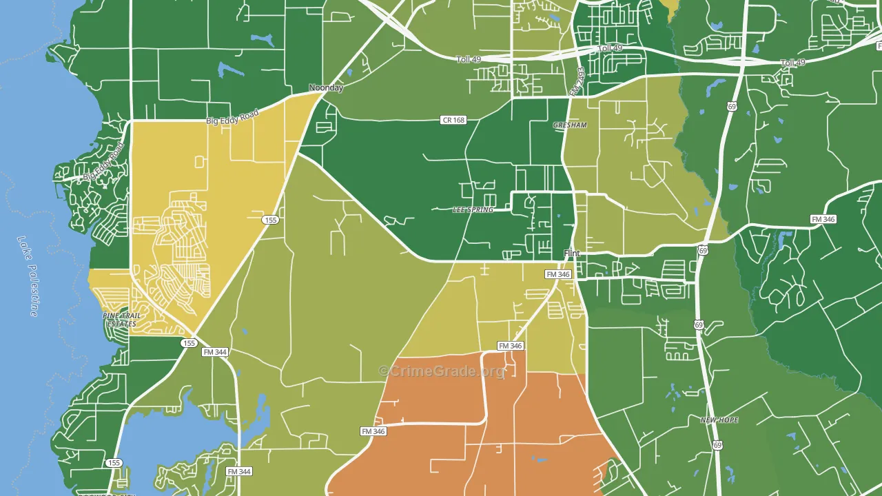 Flint, TX Map of Robbery Rates