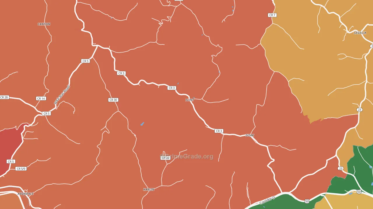 Flint, WV Map of Robbery Rates