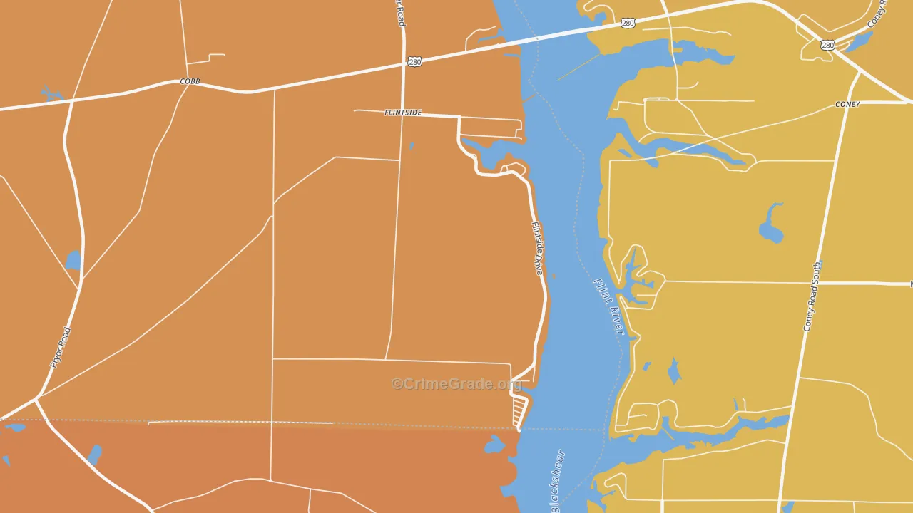 Flintside, GA Map of Robbery Rates