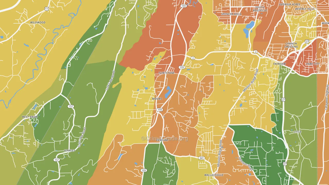 Flintstone, GA Map of Robbery Rates