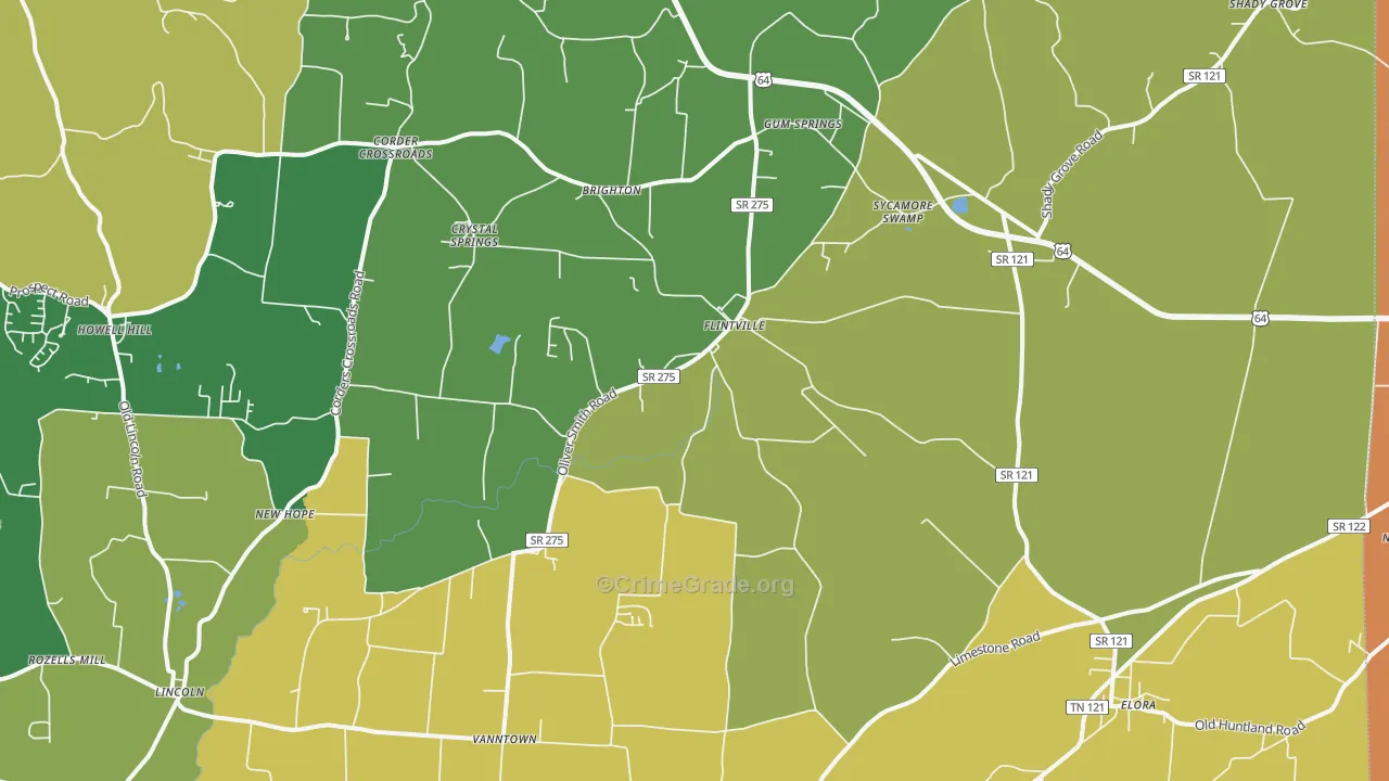 Flintville, TN Map of Robbery Rates