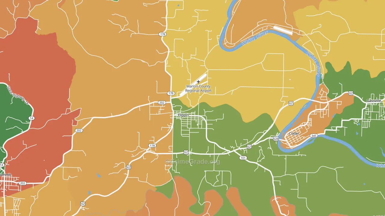 Flippin, AR Map of Robbery Rates