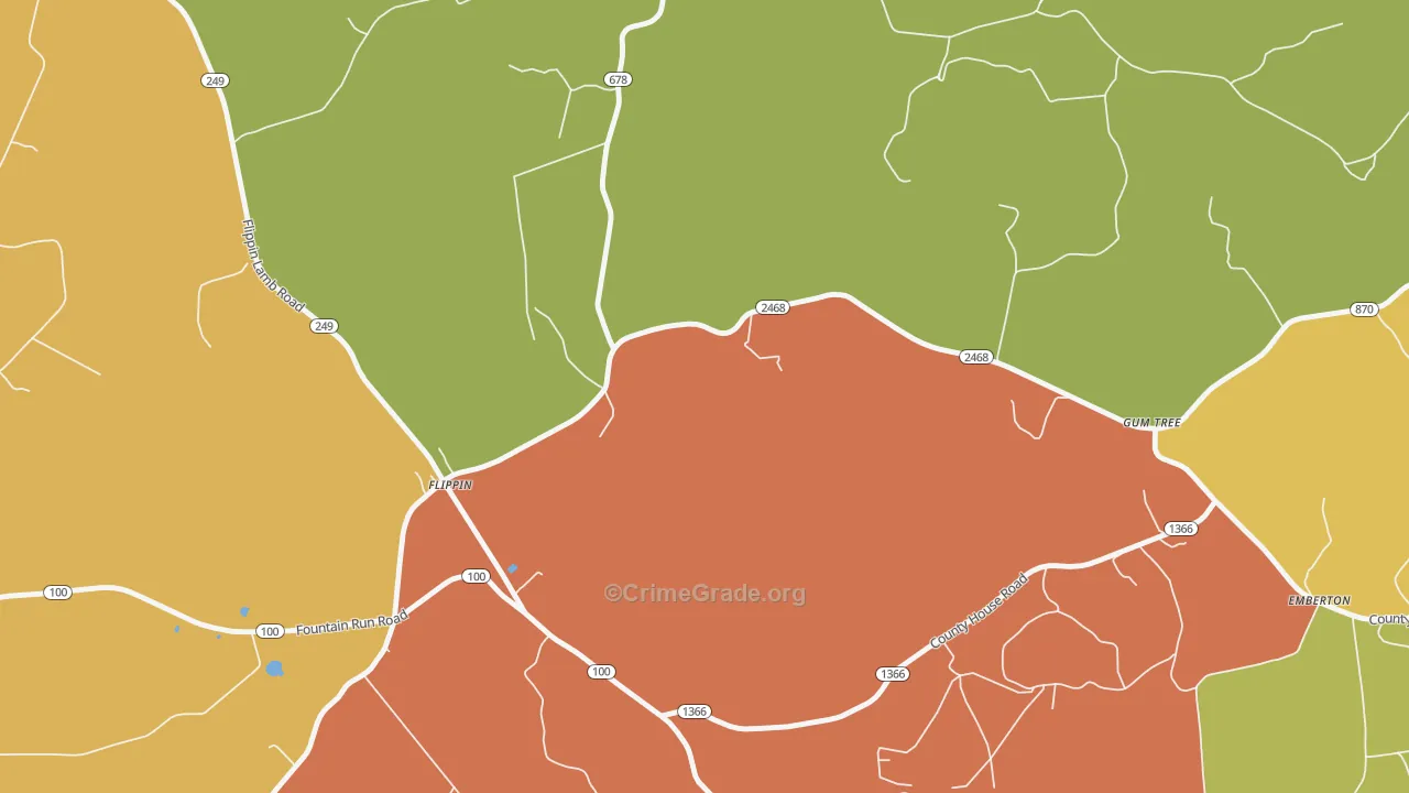 Flippin, KY Map of Robbery Rates